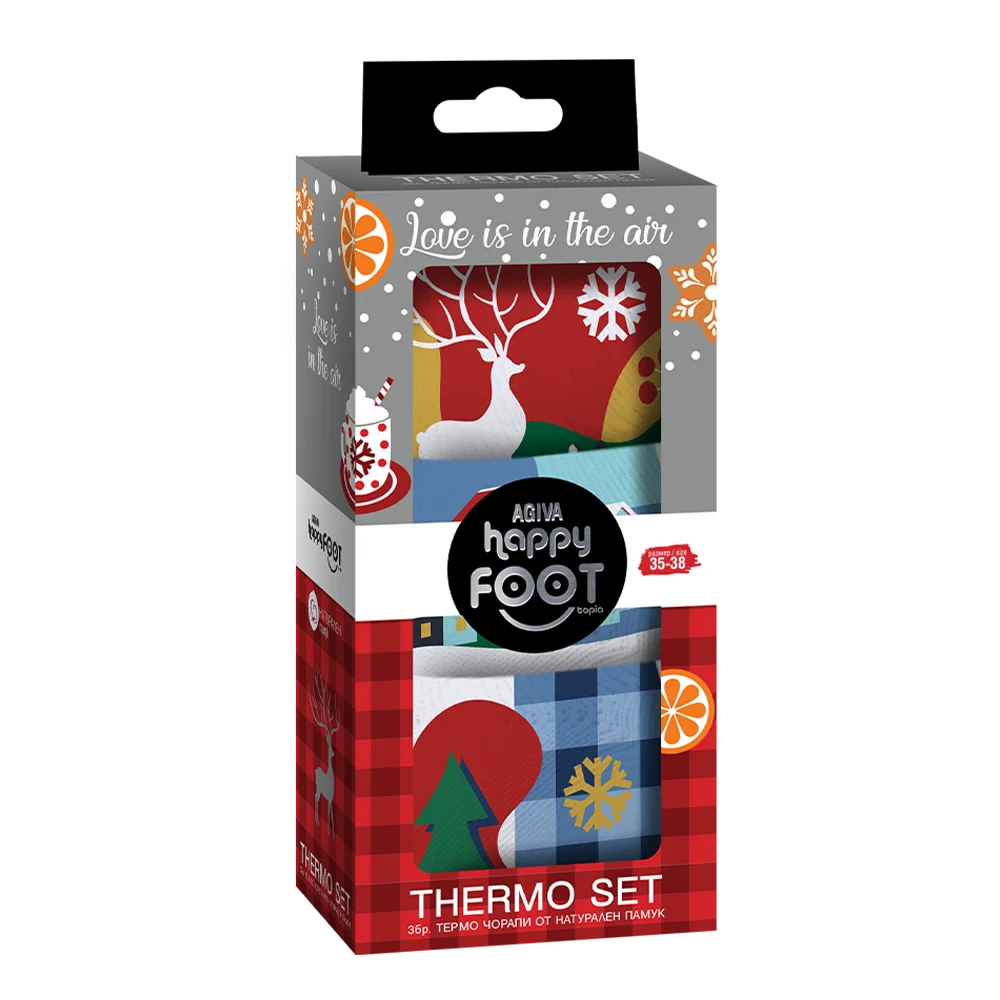 Set of 3 cotton thermal socks with Christmas design - deer Комплект от 3бр. Памучни термо чорапи с коледен дизайн - елен