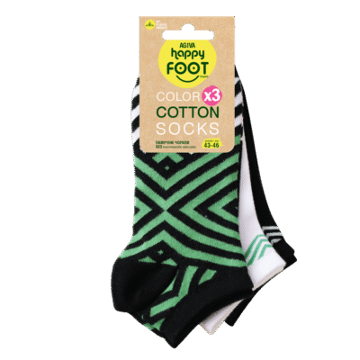 Мъжки комплект от 3бр. памучни чорапи Agiva Happy Foottopia черен микс